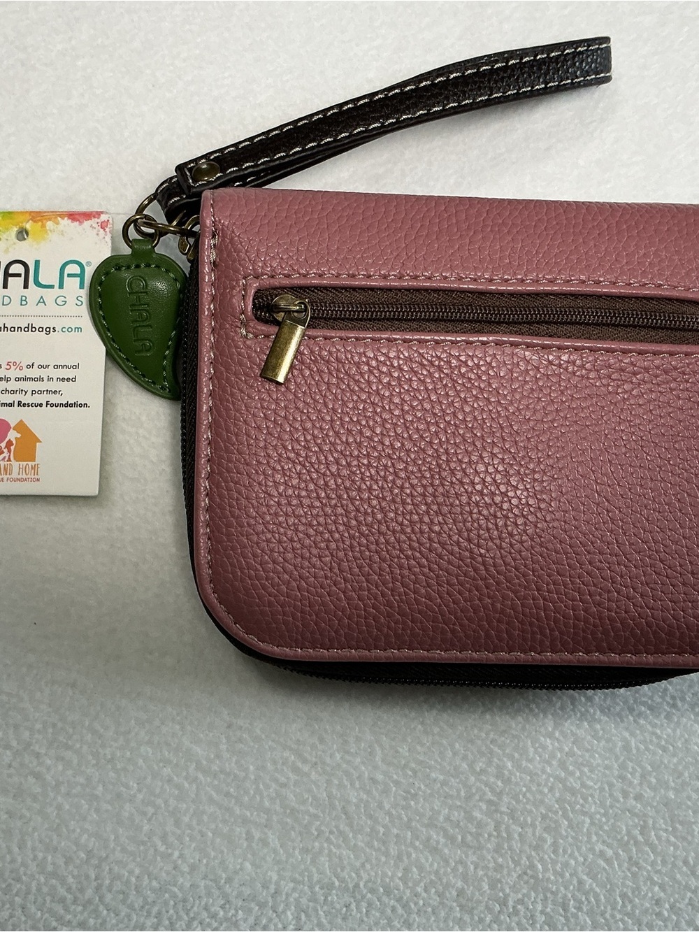 Chala Handbags Rose Zip Around Wallet Wristlet Dusty Pink Mauve Floral NWT - Picture 5 of 7